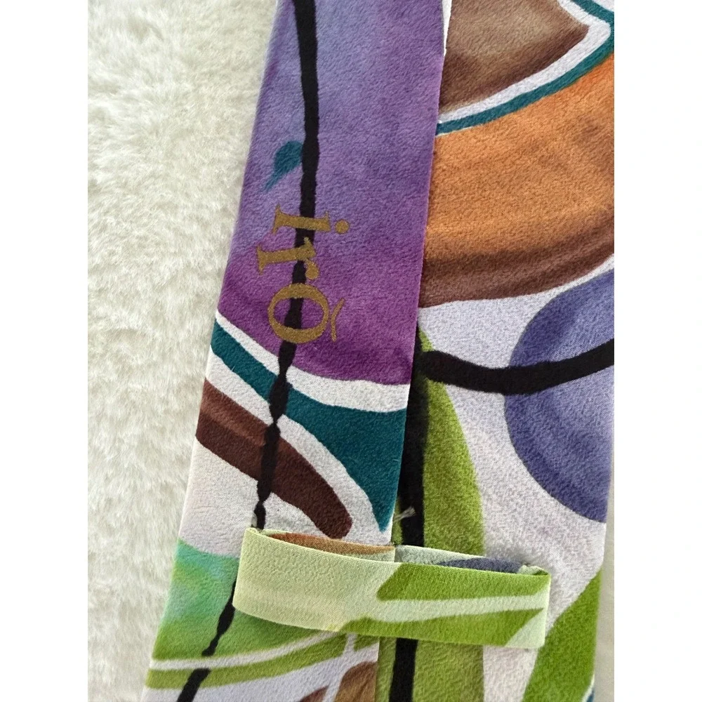 Iro Hand Painted Silk Tie Abstract Geometric Multi Color Purple Green Art‎